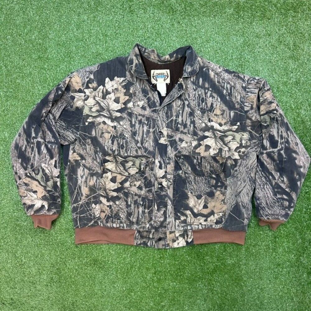 Vintage Deer River Bomber Jacket Mens XL Camo Made In USA Treebark